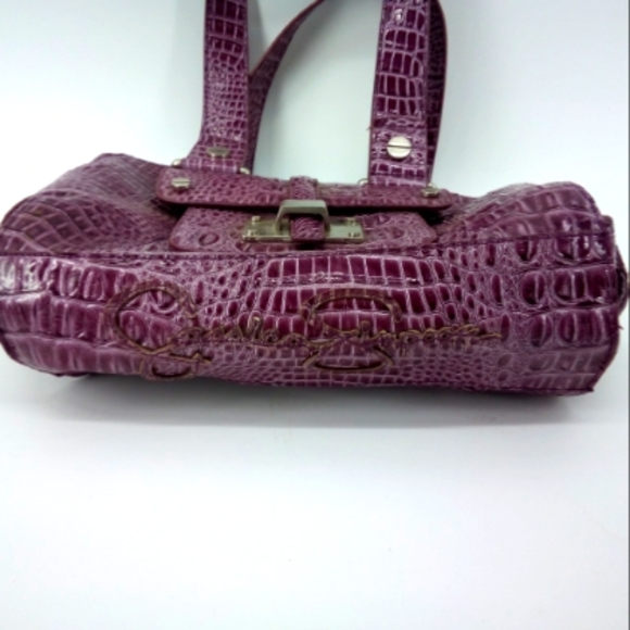 Jessica Simpson Faux Crocodile Purple Shoulder Bag Vegan Handbag Purse Gingham - Picture 7 of 15